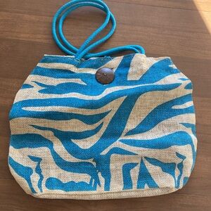 Bellemonde Blue/Tan Woven Bag Leopard Print Design